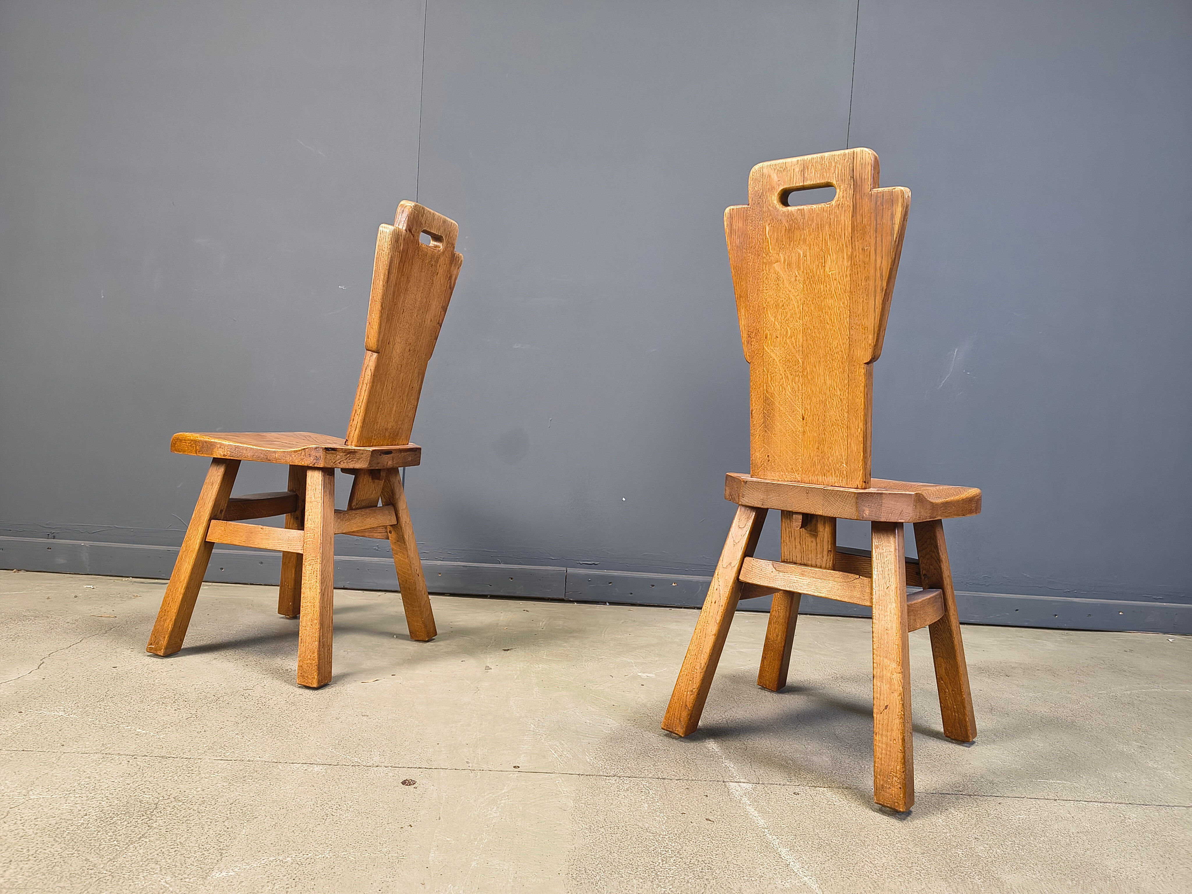 Vintage oak brutalist chairs, 1970s set of 4