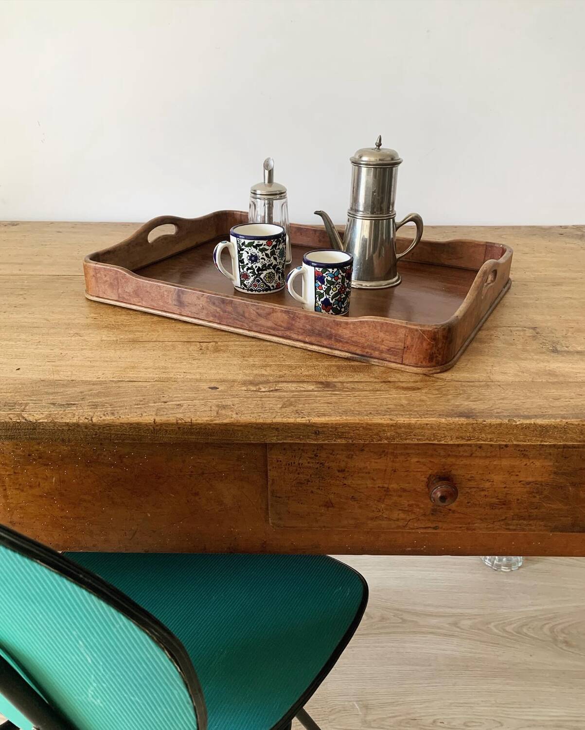 Old large wooden tray