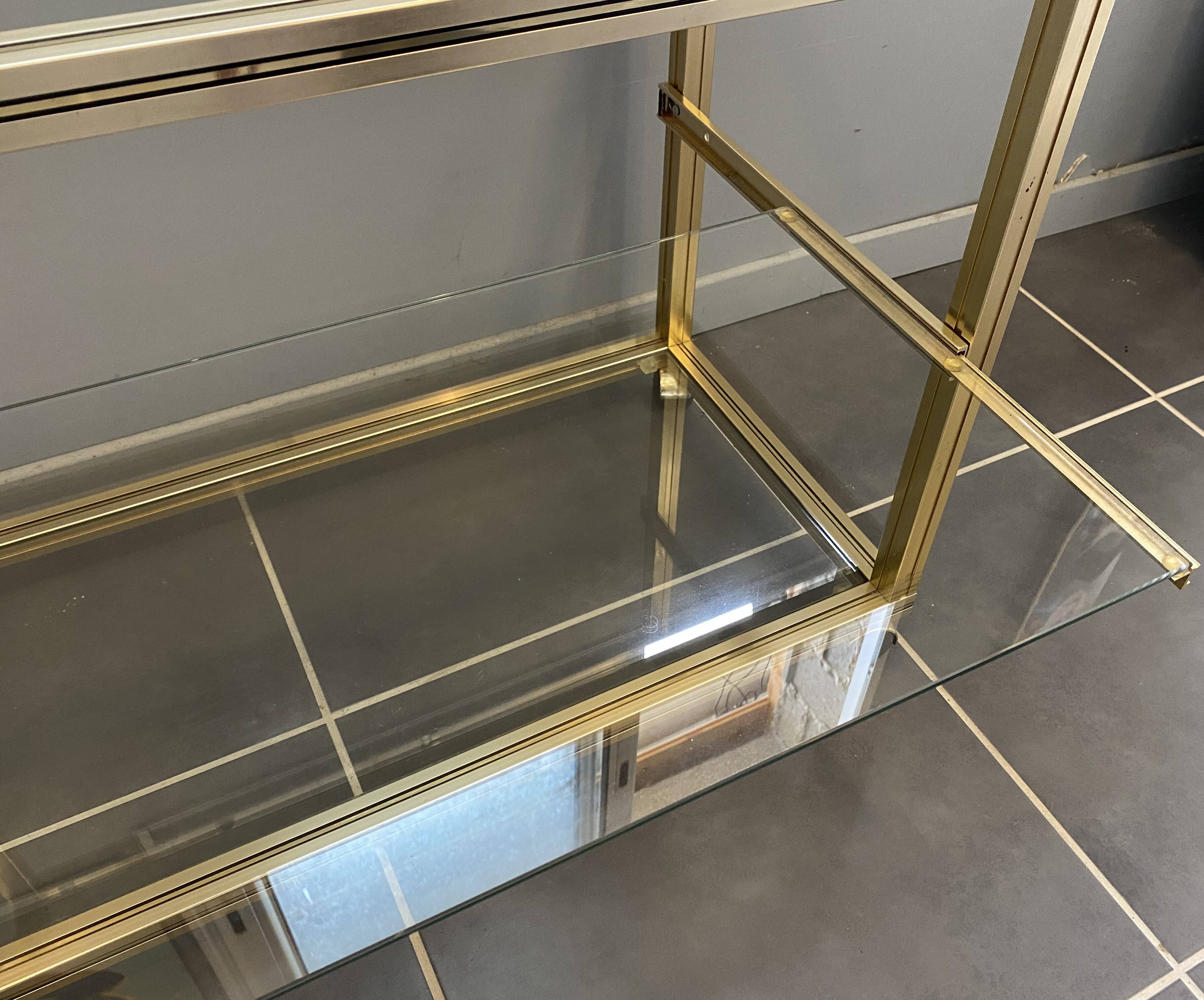 Television storage unit hi-fi video metal gold glass Pierre Vandel Paris 1970