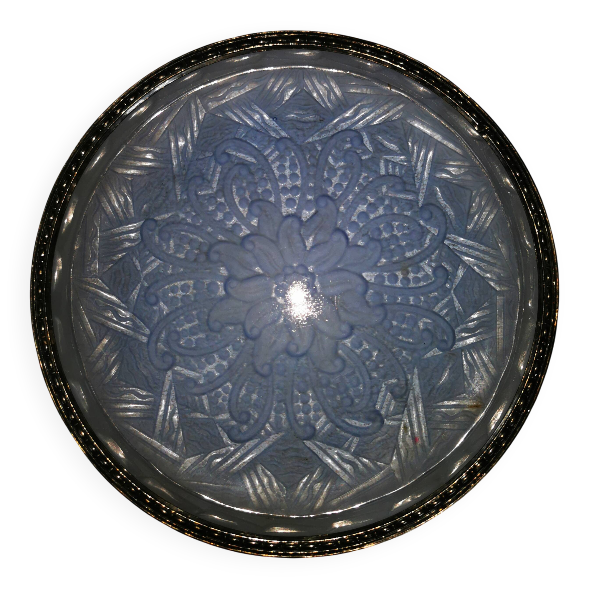 ART DECO blue glass tray, Minerve