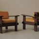 Pair of architect's armchairs in solid wood, France, circa 1970.