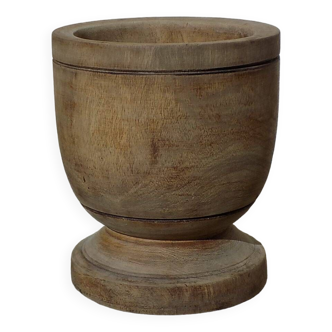 Turned solid wood plant pot