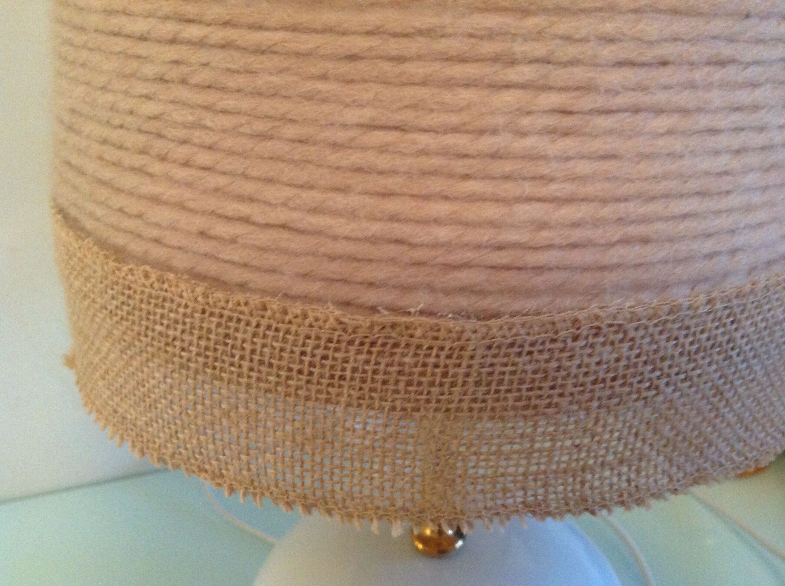 White ceramic ball lamp and beige wool lampshade / 70s