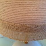 White ceramic ball lamp and beige wool lampshade / 70s