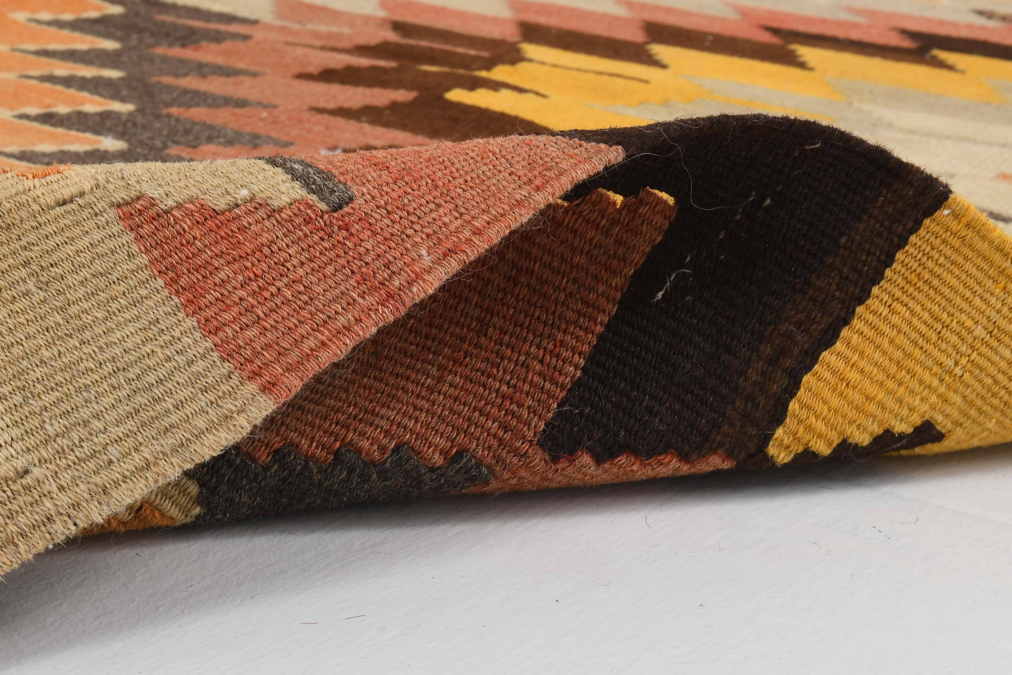 5x8 Orange & Brown Tribal Vintage Kilim Rug, 149x253Cm