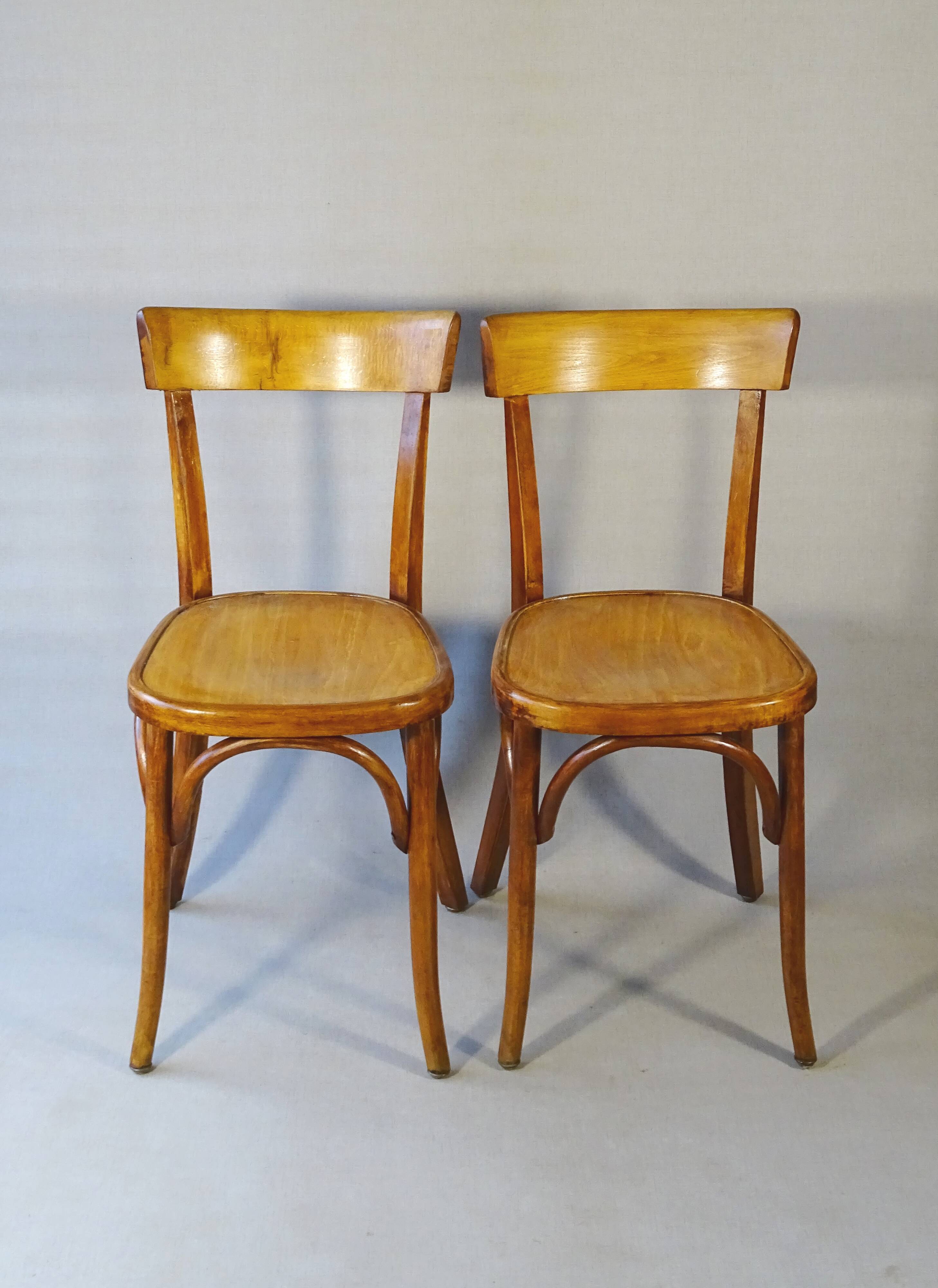 2 FISCHEL chairs, Art Deco 1938 bistro, wooden seat