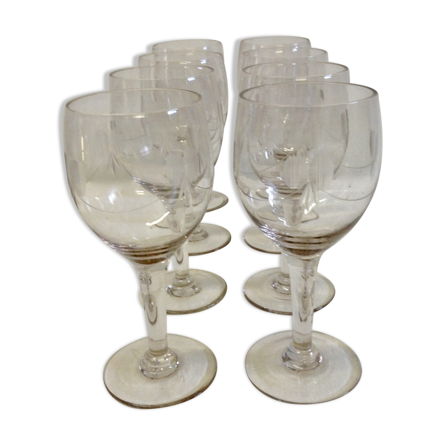 Set of 6 old glass carved Crystal