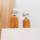 Pair of XXL Domus table lamps in marron wood with chrome globe bulbs