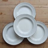 4 vintage flat plates from Gien – Black polka dot pattern