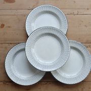 4 assiettes plates vintage faïence de Gien – Motif pois noirs