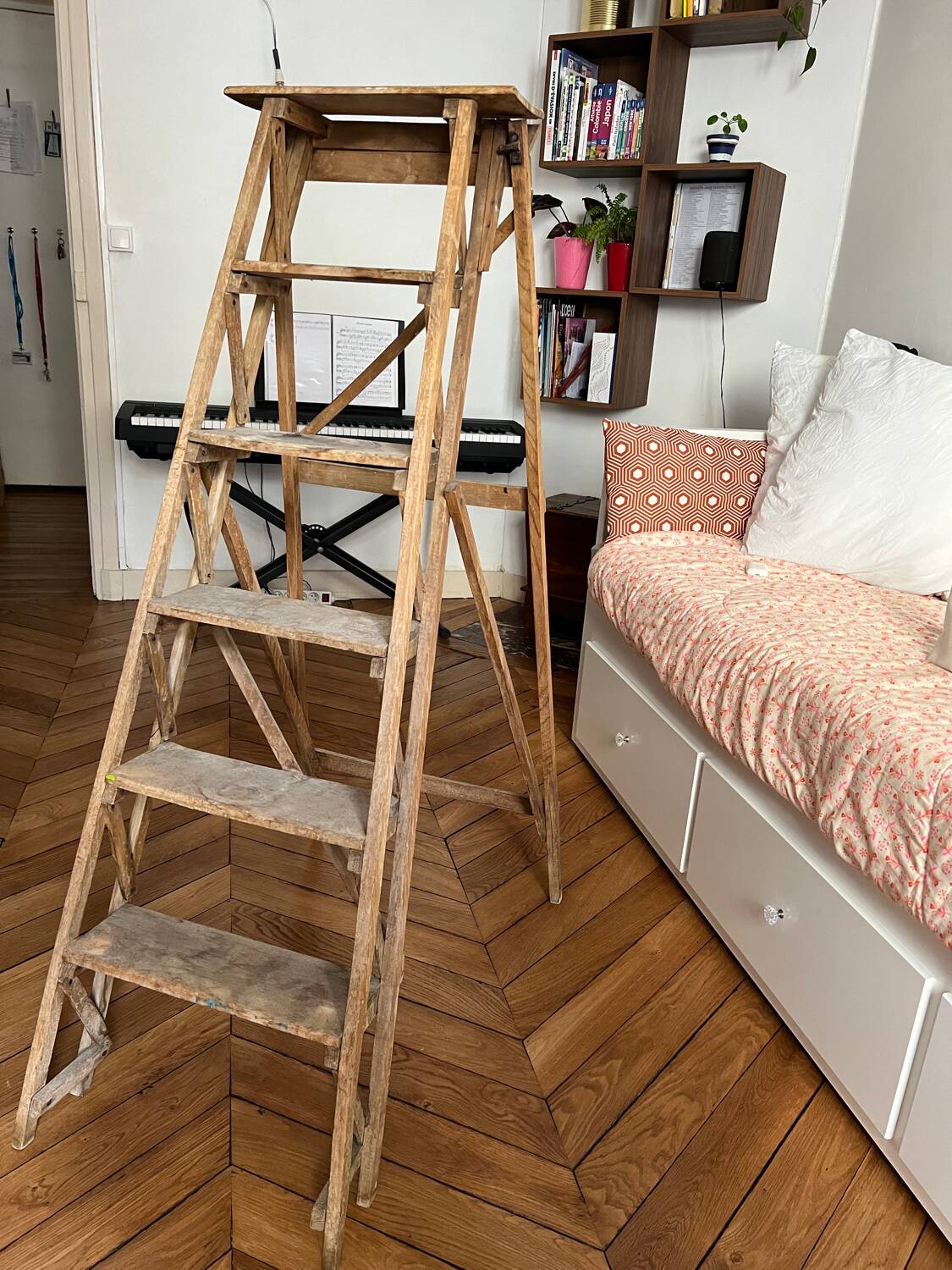 Old wooden painter's stepladder