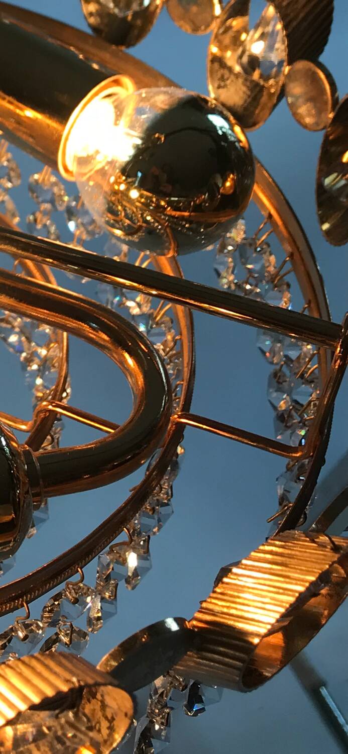 Hollywood Regency style brass and crystal chandelier by Palwa