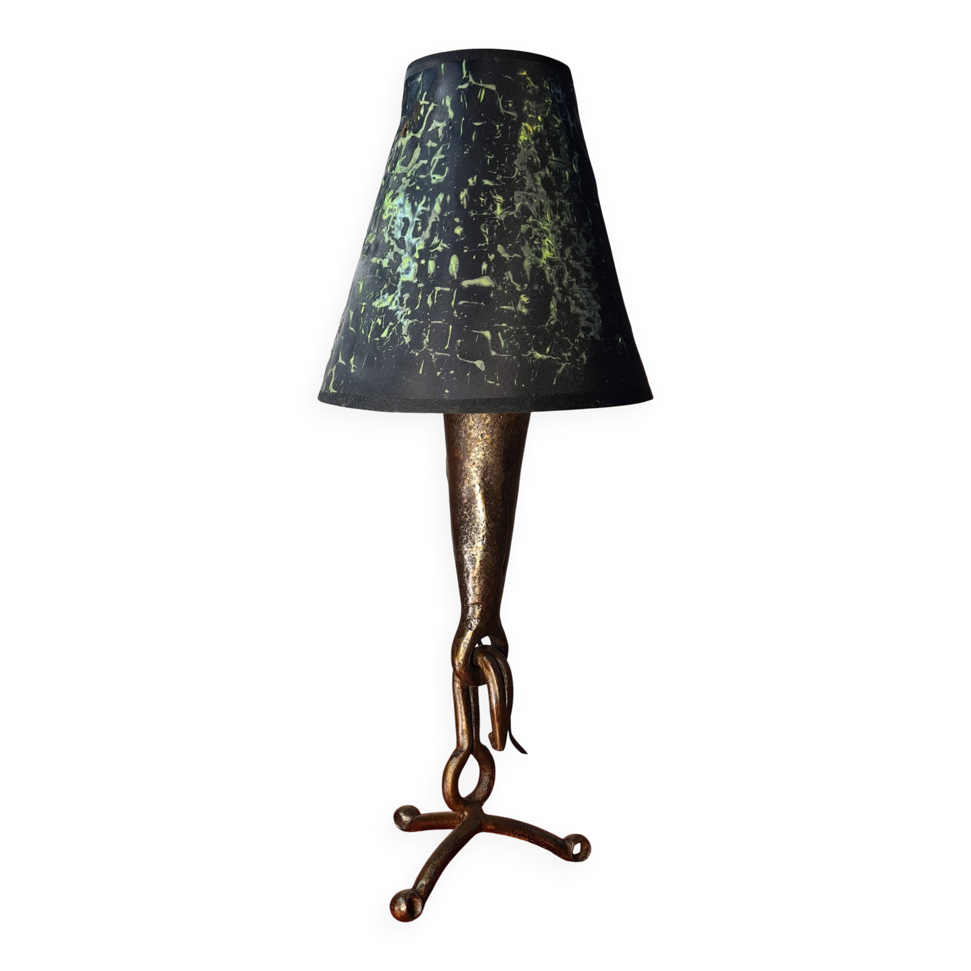 1970s forged steel brutalist style lamp