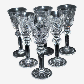 Série de 6 verres à liqueur en cristal taillé diamant Cristallerie Lorraine Lemberg 11cm