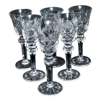 Series of 6 diamond cut crystal liqueur glasses Cristallerie Lorraine Lemberg 11cm