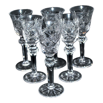 Série de 6 verres à liqueur en cristal taillé diamant Cristallerie Lorraine Lemberg 11cm