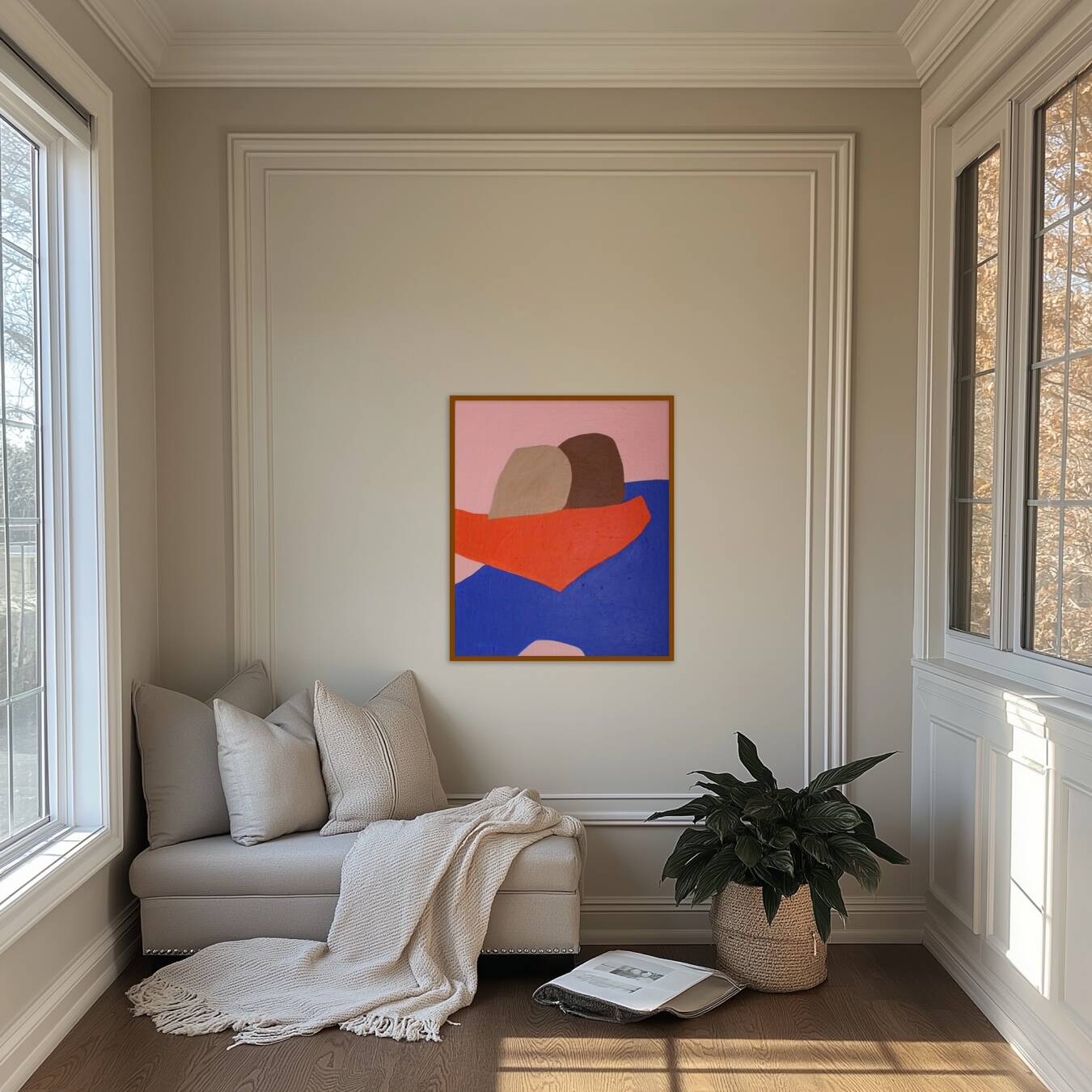 Minimalist figurative painting "In your arms" by Bodasca