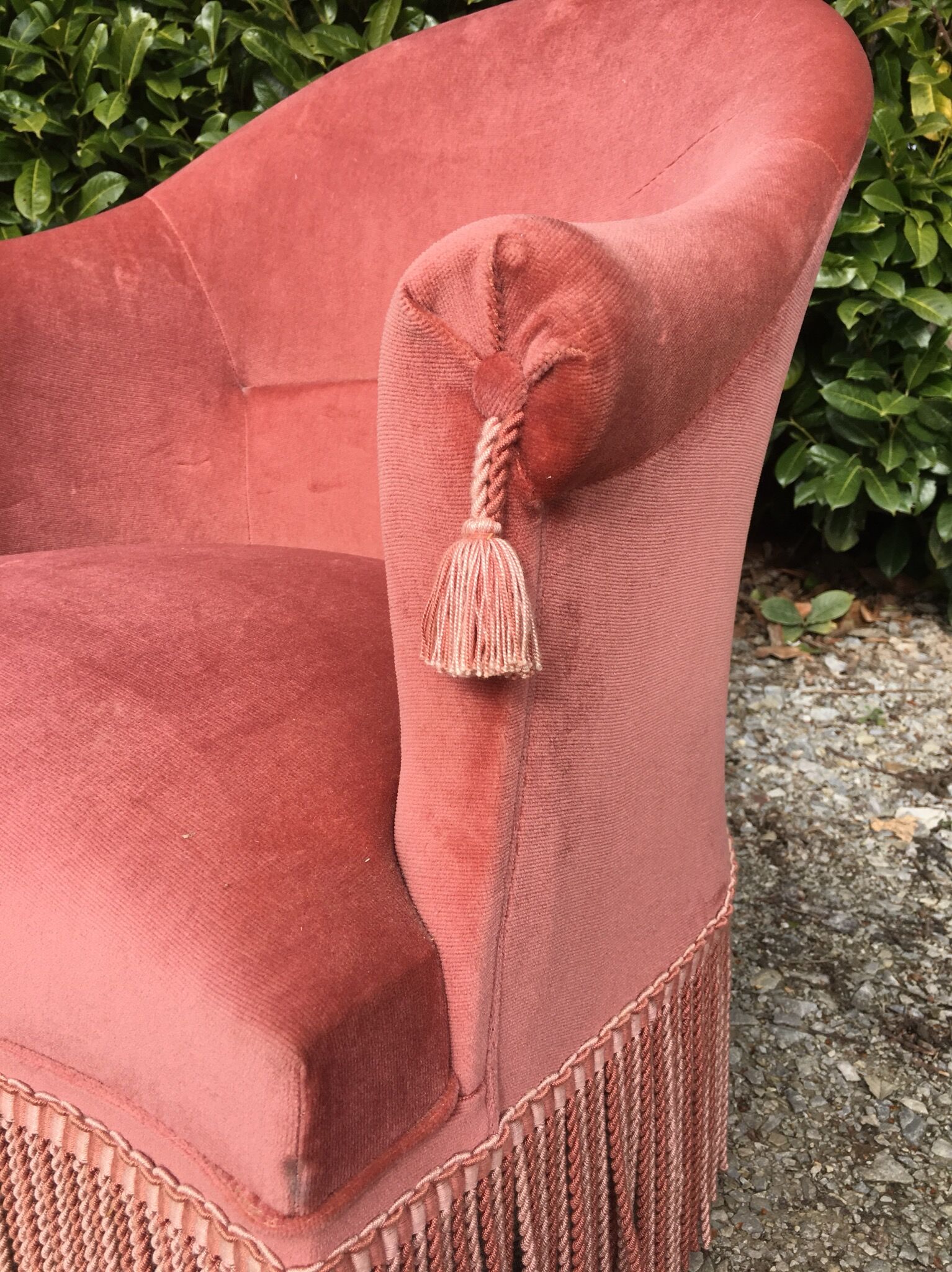 Pink velvet toad armchair