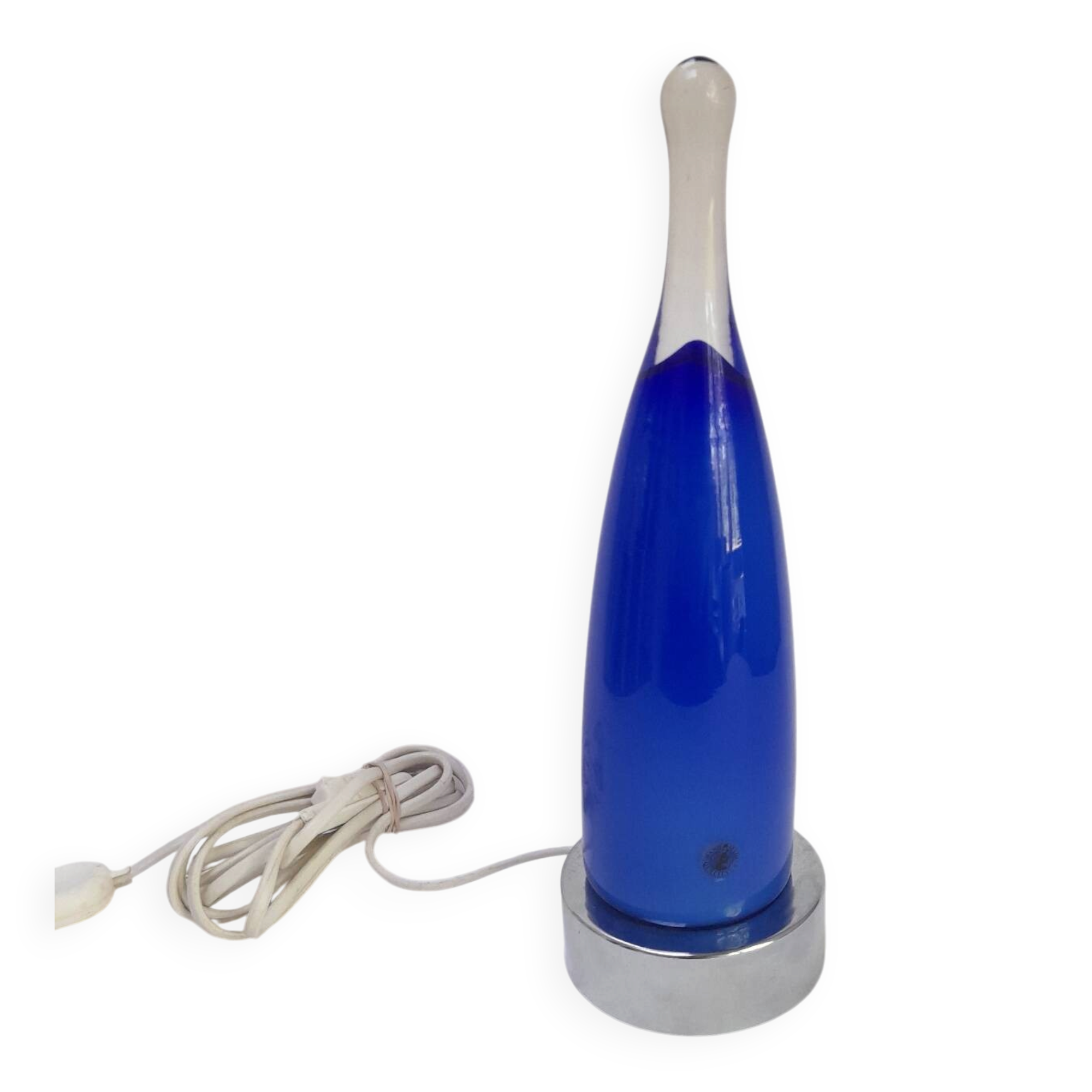Blue glass table lamp in metal from the 90s.