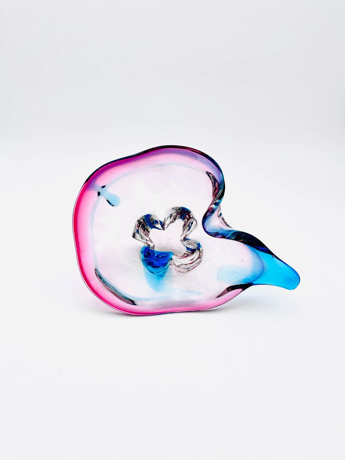 Murano Crystal Sommerso Organic Sculpture Bowl - Blue & Fuchsia