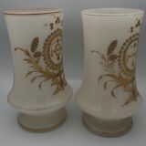 Pair of vases in opaline decoration of motifs of garlands, edges of gold, xixth