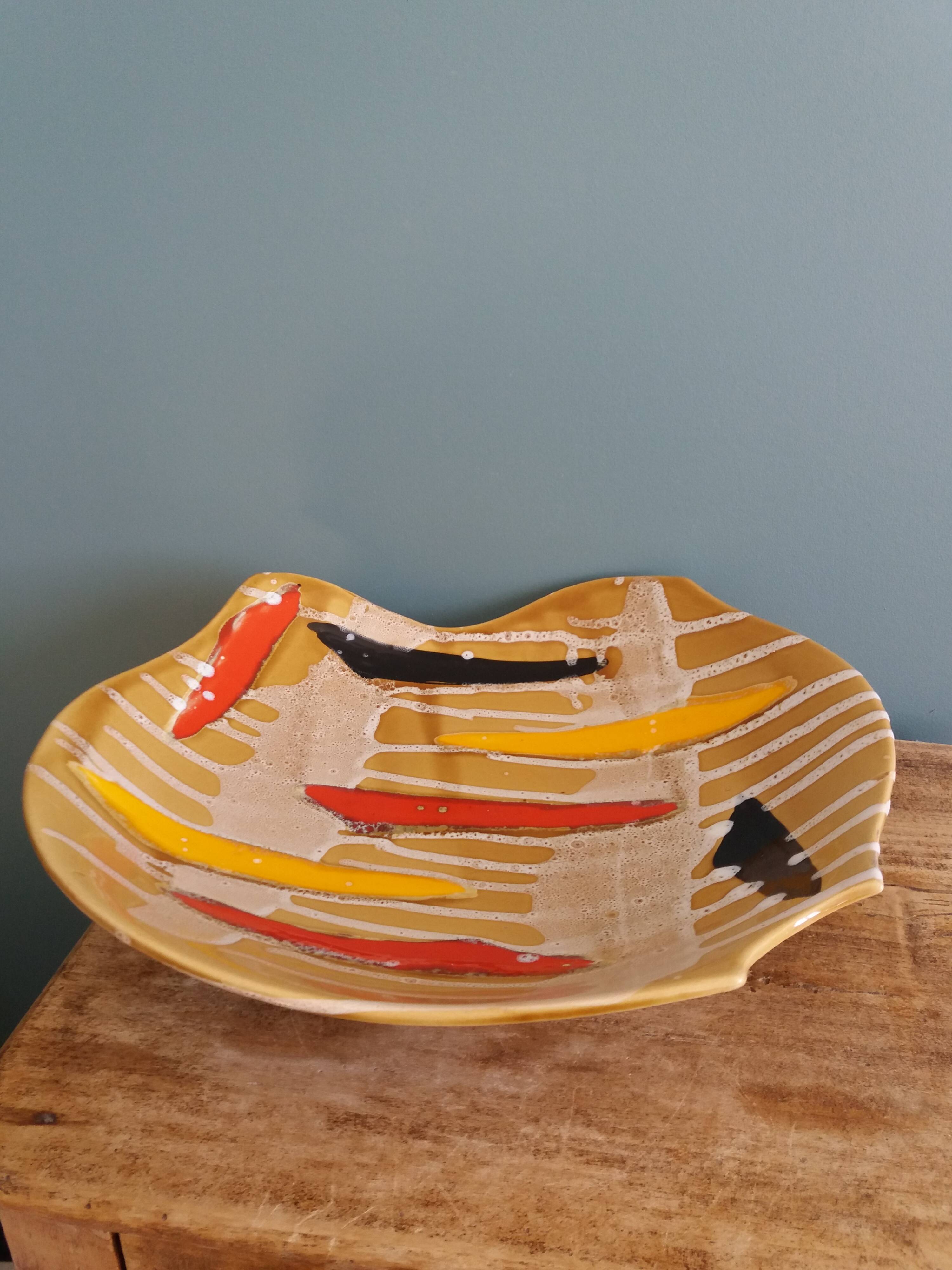 Fruit bowl, ceramic dish Vercor Vallauris style 60s 70s