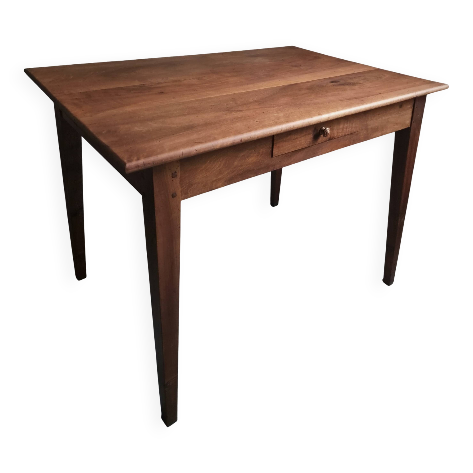 Table française ancienne en noyer avec tiroir, vers 1900–1920
