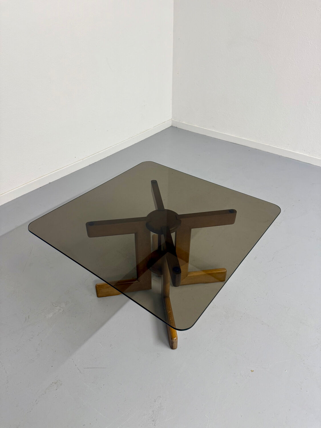 Vintage coffee table in wood and smoked glass, Scandinavian design, 70s