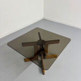 Vintage coffee table in wood and smoked glass, Scandinavian design, 70s