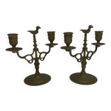 Paire de chandeliers 2 feux en bronze, XIXe