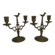 Pair of 19th century bronze candlesticks with bird decor, 2 lights