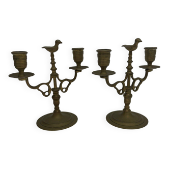 Paire de chandeliers 2 feux en bronze, XIXe