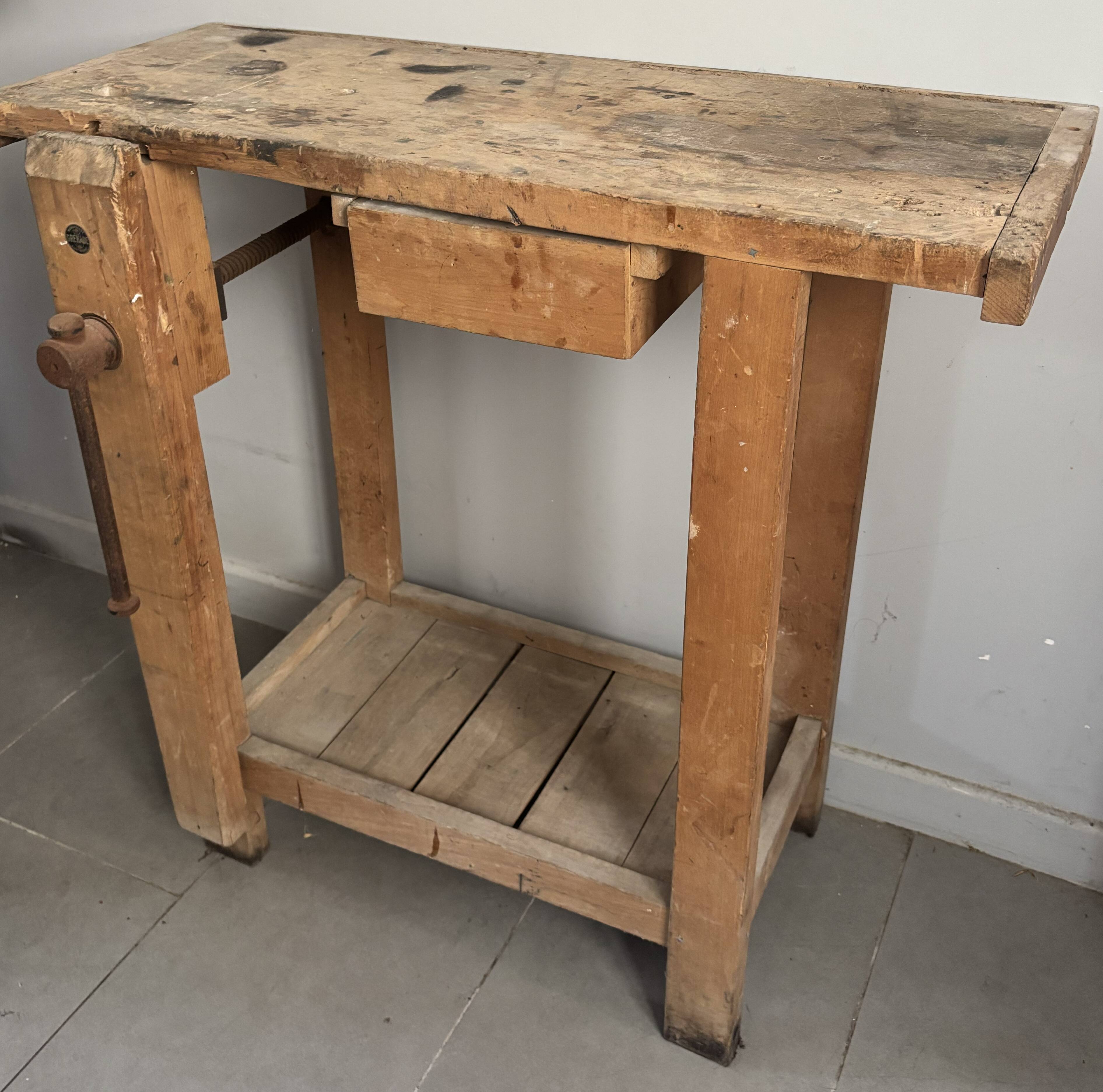 Genuine vintage wooden workbench from the 1960s stamped Grenade.
