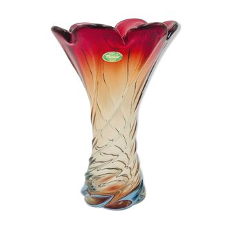 Vase en verre de Murano torsadé italien vintage étiqueté, années 1960