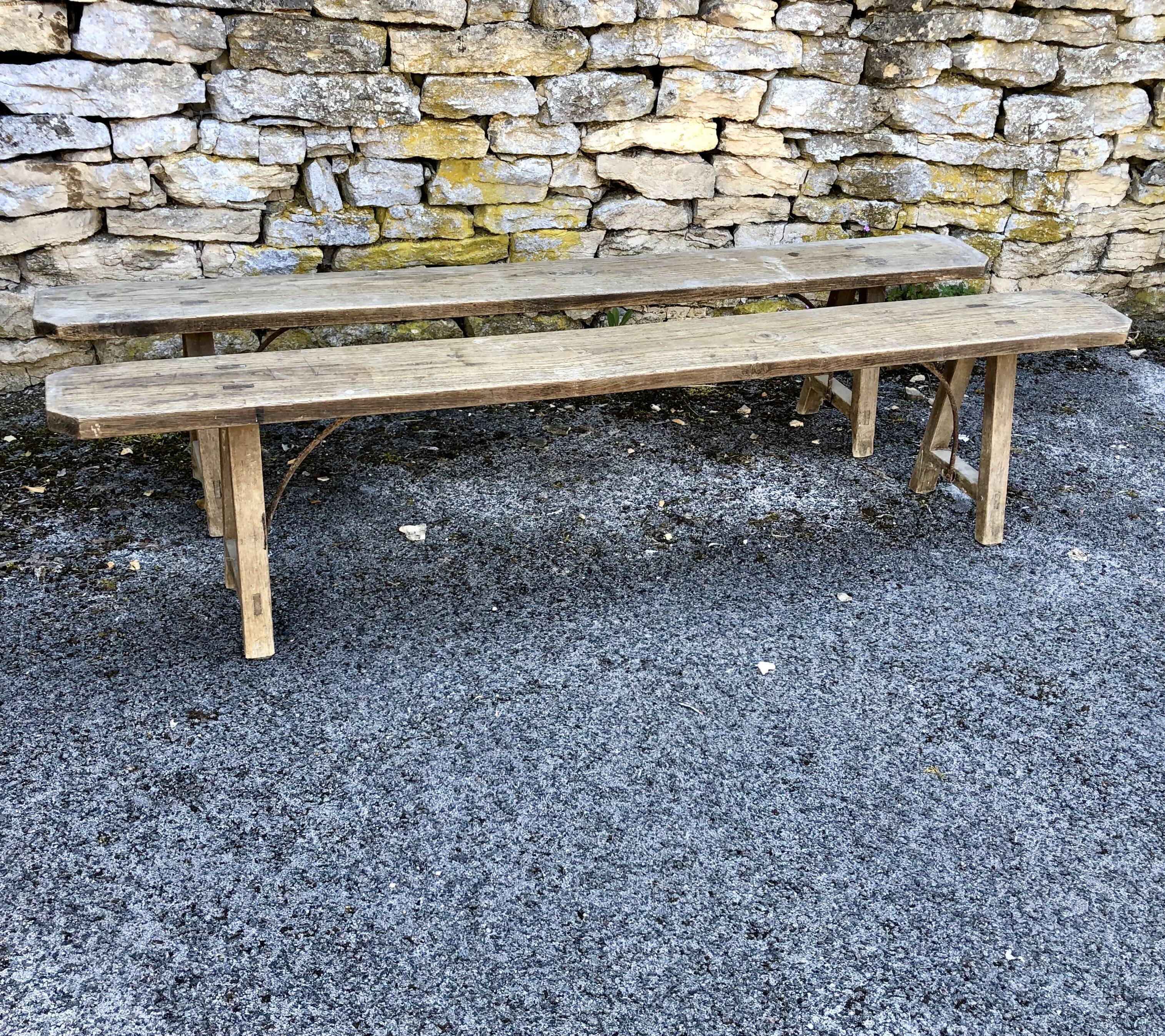 Pair of ancient benches in 19th century oak