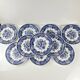 Set of 10 blue earthenware dessert plates with floral and bird decoration