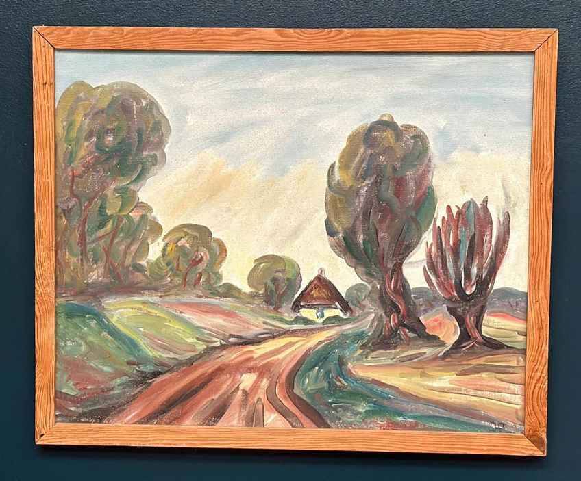 Original Mid Century Swedish Oil On Panel – “Path” By J.A. – Vintage & Framed – 74 × 60 Cm