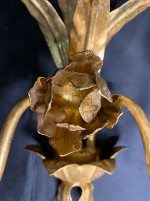Wall lamp 2 lights golden metal design flower Rose style Italy