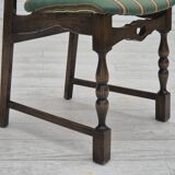 1970s, set of 4 Danish dining chairs, original condition, dark oak wood, furniture wool fabric.