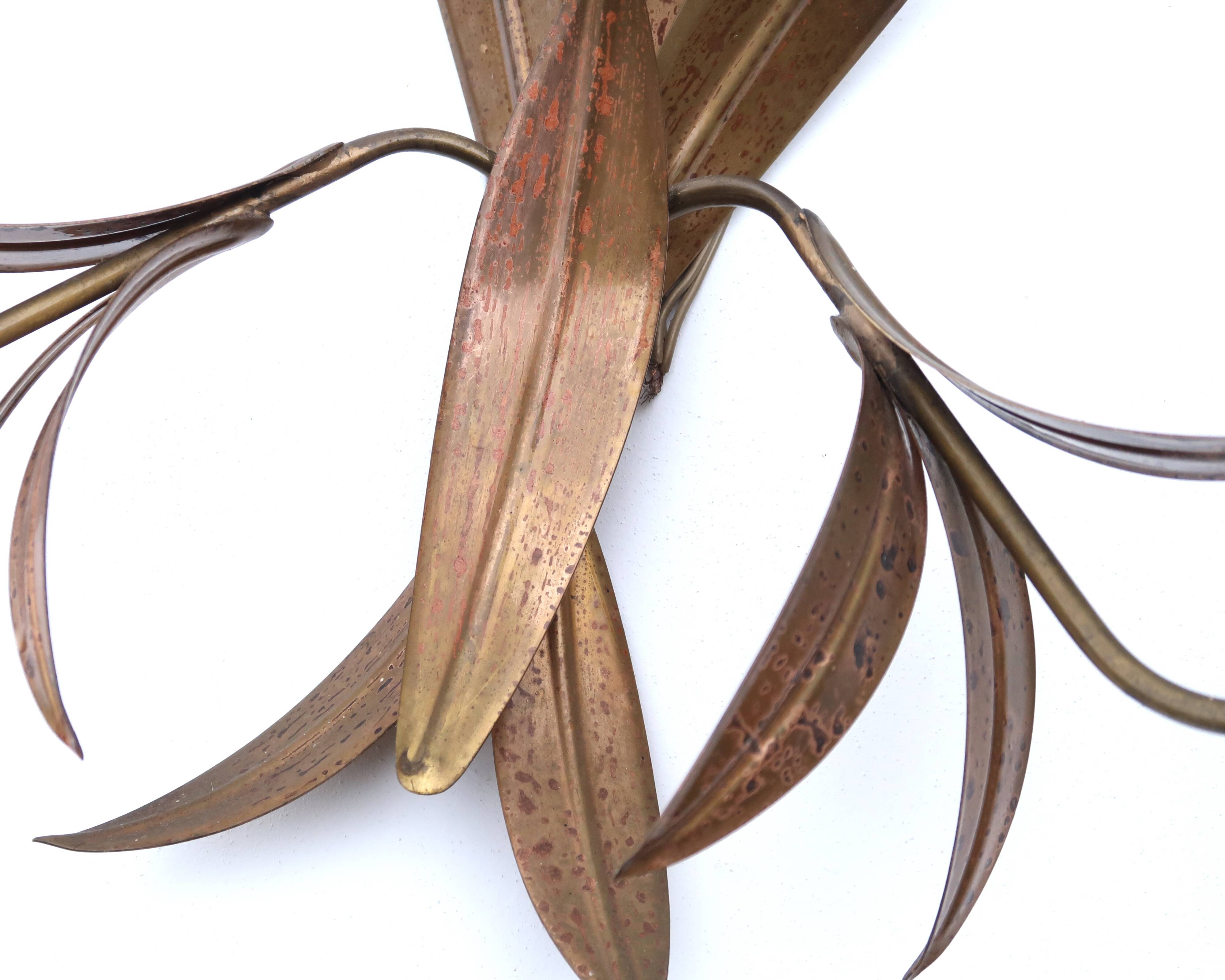 Pair of brass “leaf” wall lights, 1970s