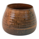 Small orange and brown turned ceramic pot