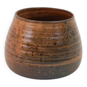 Petit pot en céramique tourné orange et marron