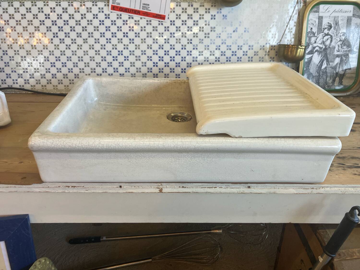 Vintage Ceramic Stamp Sink with Farmhouse Drainer
