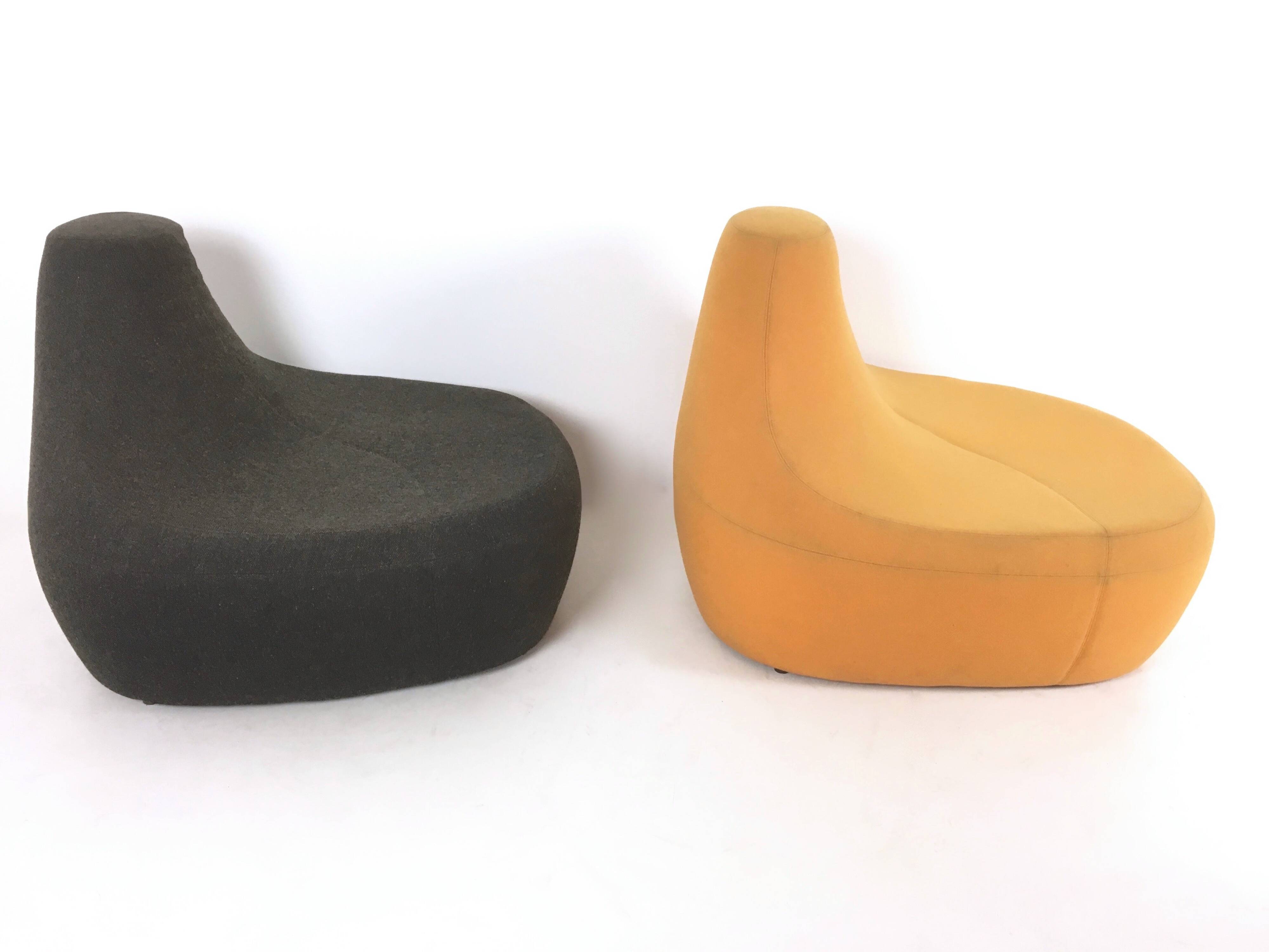 Pair of Postmodern Black and Goldenrod Polyurethane Lounge Chairs, Italy