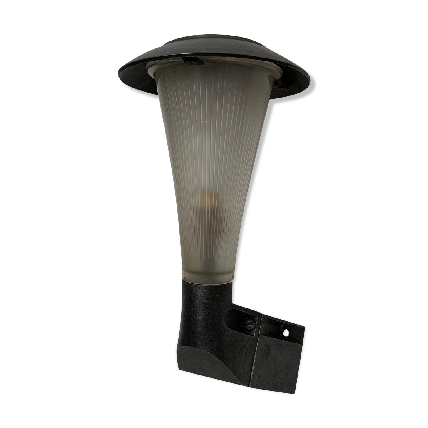 Corner wall lamp in graphite aluminum and Holophane frosted glass