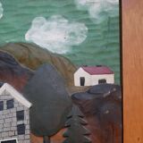 Naïve Art Painting in Handcrafted Wood Decorative Frame for Child Boy Mountain Landscape