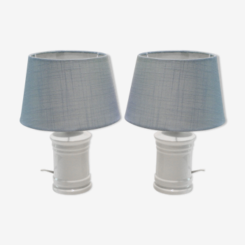Pair of white table earthenware lamps,  1970