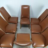 8 brown skai chairs 1950