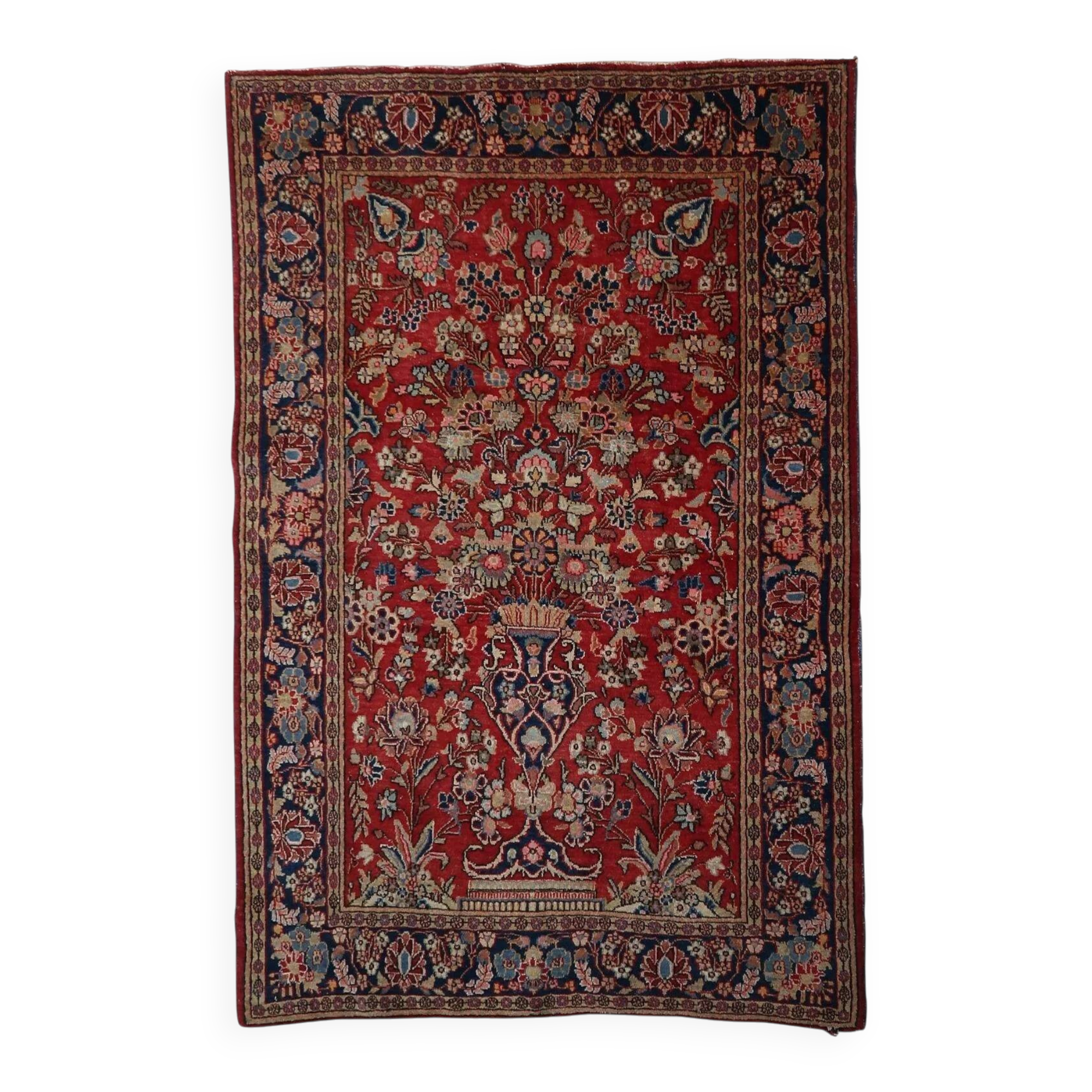 Tapis persan Kashan ancien fait main, 136 cm x 204 cm, années 1910