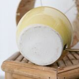 Yellow ceramic lamp, raffia lampshade, 60s